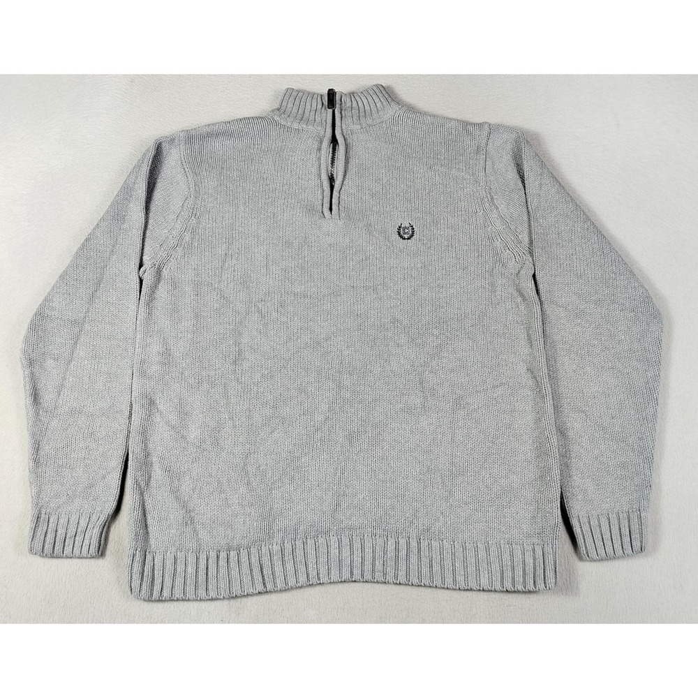 Chaps Sweater Mens Small‎ Gray 1/4 Zip Mock Neck Cotton Knit Preppy Cabincore